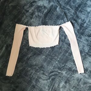 Off the shoulder light pink pink crop top